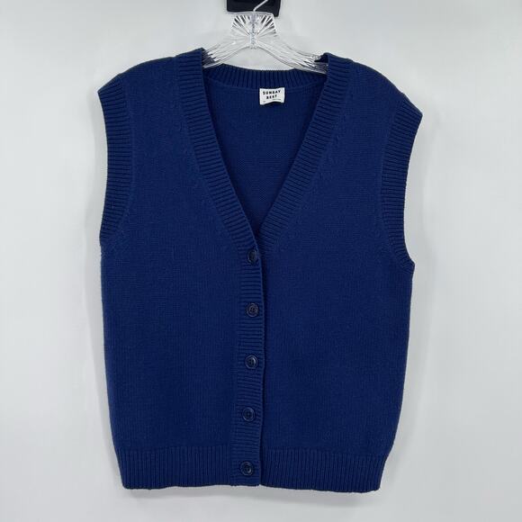 Sunday Best Navy Blue Sweater Vest Oversized Preppy Trendy Womens Size XXS - Picture 3 of 10
